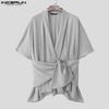 INCERUN S-5XL Men Short Sleeve Twisted Irregular Cardigan Kimono Tops