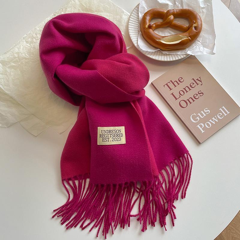 Double-sided Imitation Cashmere Scarf Women's Winter Warmth Couple High-end Mid-length Scarf Solid Color All-match Shawl