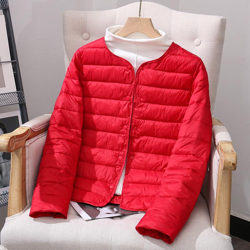 Lightweight Down Cotton Jacket, Women's, Short, Autumn and Winter, Inner Lining Cotton Jacket, Round Neck, V-neck, Two-piece Cotton Jacket, Outerwear