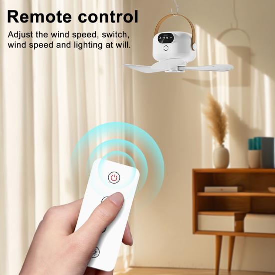 Потолочный вентилятор с подсветкой и пультом управления, 3 скорости, сильный воздушный поток, низкий уровень шума, перезаряжаемый, портативный вентилятор для палатки, подвесной потолочный вентилятор
