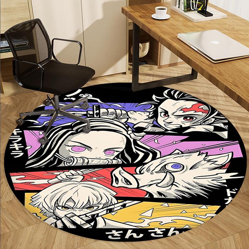Demon Slayer Pattern Round Rug, Indoor/Outdoor Mat, for Picnic, Gameroom, Bedroom, Office, Living Room, Home Decor Carpet, Birthday Gift