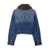 European and American style, new women's clothing, short flip-top faux fur effect denim jacket