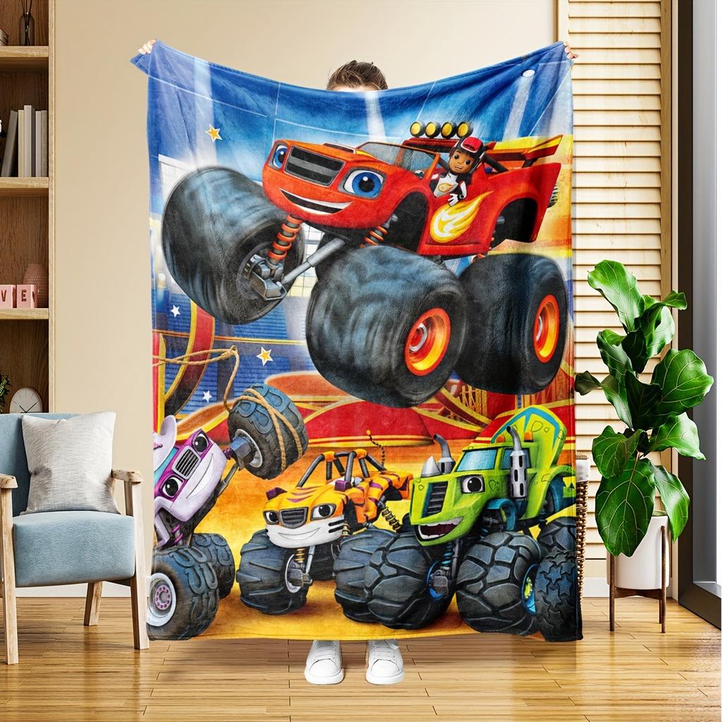 Cartoon Truck Flannel Blanket Bigfoot Car Digital Printed Blanket