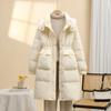 Женская куртка-пуховик с капюшоном, средняя и длинная, 2024, новая мода, тонкая талия, белое зимнее пальто на утином пуху, прилив