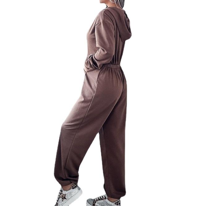 GMXIA Женские модные повседневные однотонные брюки с капюшоном и принтом на осень-зиму и длинными рукавами, комбинезоны и комбинезоны