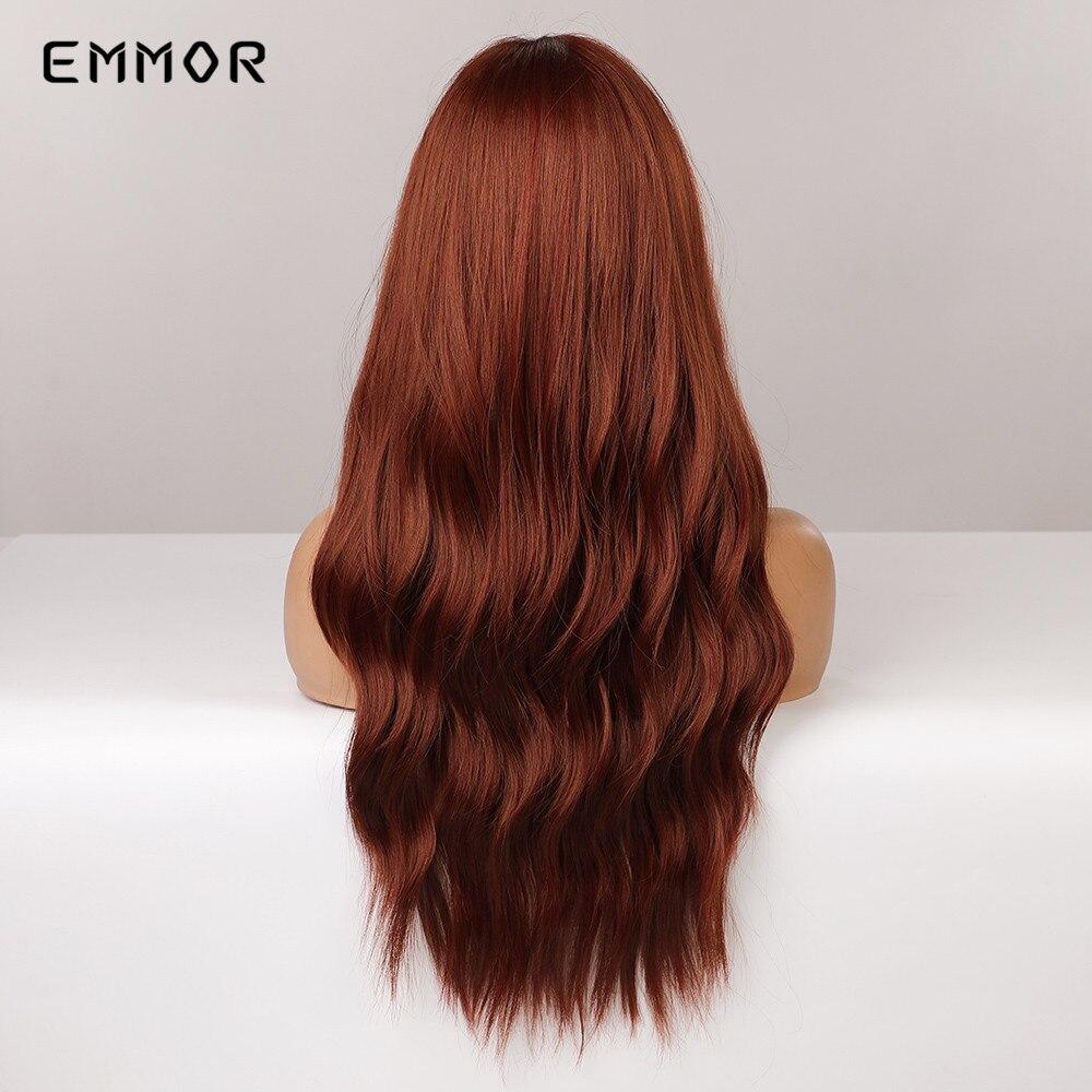 Красно-коричневые термостойкие синтетические волнистые парики для женщин, длинный парик с волнистыми волосами тела и челкой, косплей, повседневные волосы