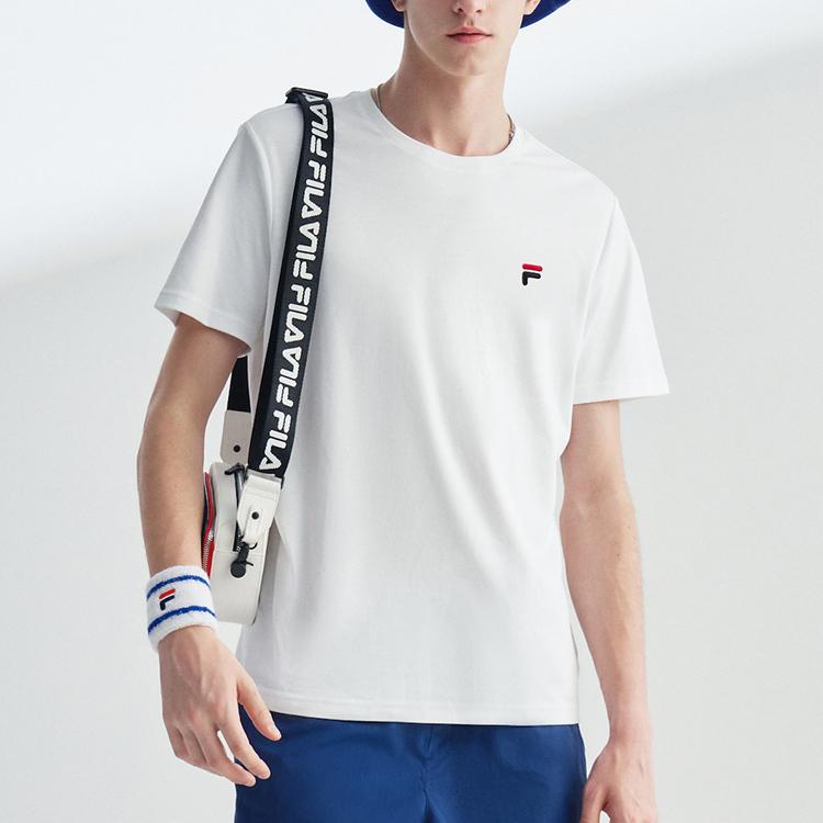 Fila Хлопковая футболка с круглым вырезом, принтом и коротким рукавом, мужской топ, белый F11M328150GWT
