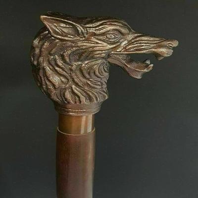 Трость с головой волка, медная антикварная металлическая ручка, деревянная винтажная трость
