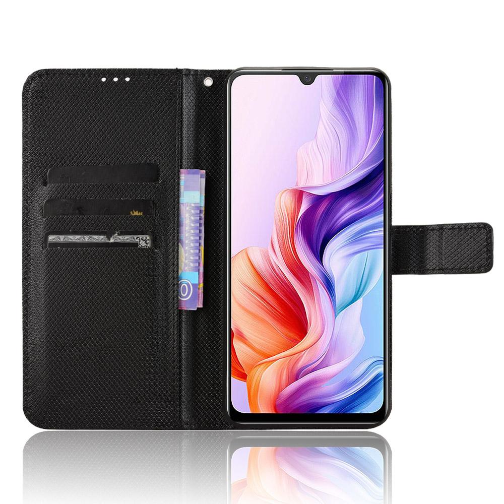 For ZTE Blade V70 Max Leather Wallet Case with Strap Diamond Texture Phone Cover