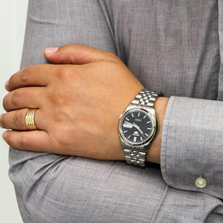 Seiko SEIKO5 Механизм Нержавеющая сталь Ремешок Часы Мужские Часы Синий циферблат SNK357K1