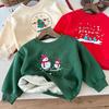 Рождественский свитер для мальчиков с круглым вырезом, осенне-зимний детский плюшевый пуловер, новогодний красный теплый свитшот с длинным рукавом