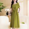 Elegant Women's Summer Dress  New Casual Slim Short Sleeve Long Dress Korean Style Slim Vintage Clothes