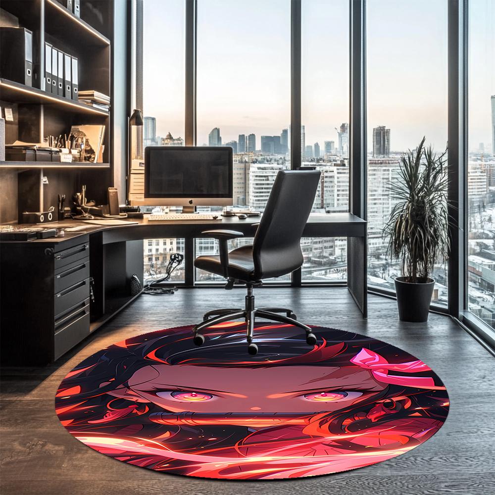 Demon Slayer Printed Round Rug Carpet Chair Rug Area Rug Entryway Doormats,for Office Chair Living Room Bedroom Kitchen Room.