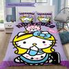 Hello Kitty, Kuromi and Their Friends Printed Pattern Bedroom Three-Piece Duvet Cover Bedding Set(Without Core)