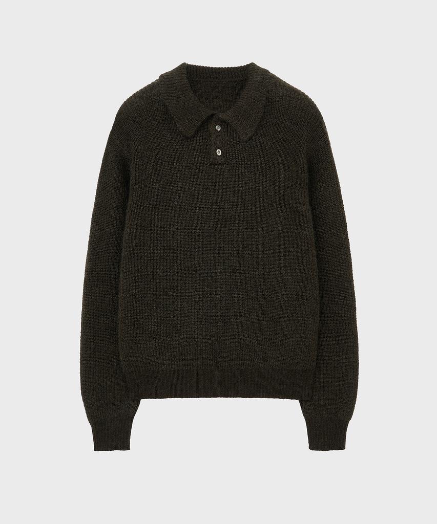 NOIRER Kid Mohair Crop Polo Knit (Khaki Brown)