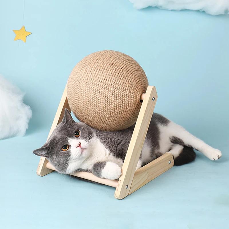 Cat Scratching Ball Toy Kitten Climbing Wood Stand Indoor Grinding Paws Toys Sisal Rope Scratcher Wear-resistant Pet Furniture