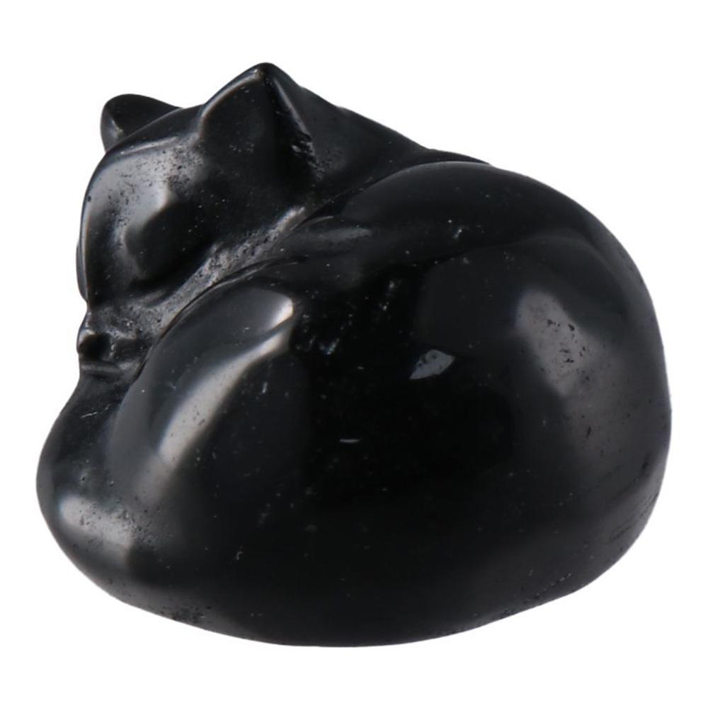 Semi-precious Stone Cat Statue Obsidian/Opal Sleeping Cat Statue Crystal Sleeping Cat Home
