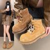 Хан Ши ретро нишевые ботинки Мартин женские 2025 осень новые на двойной подошве в британском стиле ботинки цвета ревеня на толстой подошве рабочие короткие ботинки