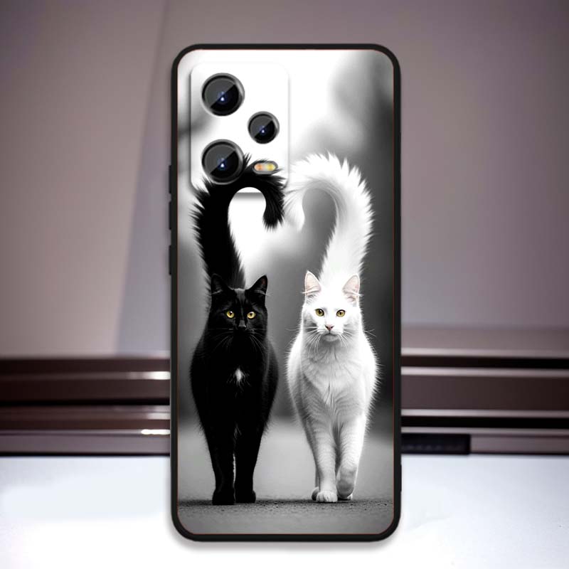Аниме мультяшный кот иллюстрация Для Xiaomi Redmi Note 15 14 13 12 12S 11E 11 11S Pro Plus 4G 5G Черный Мягкий ТПУ Чехол для телефона