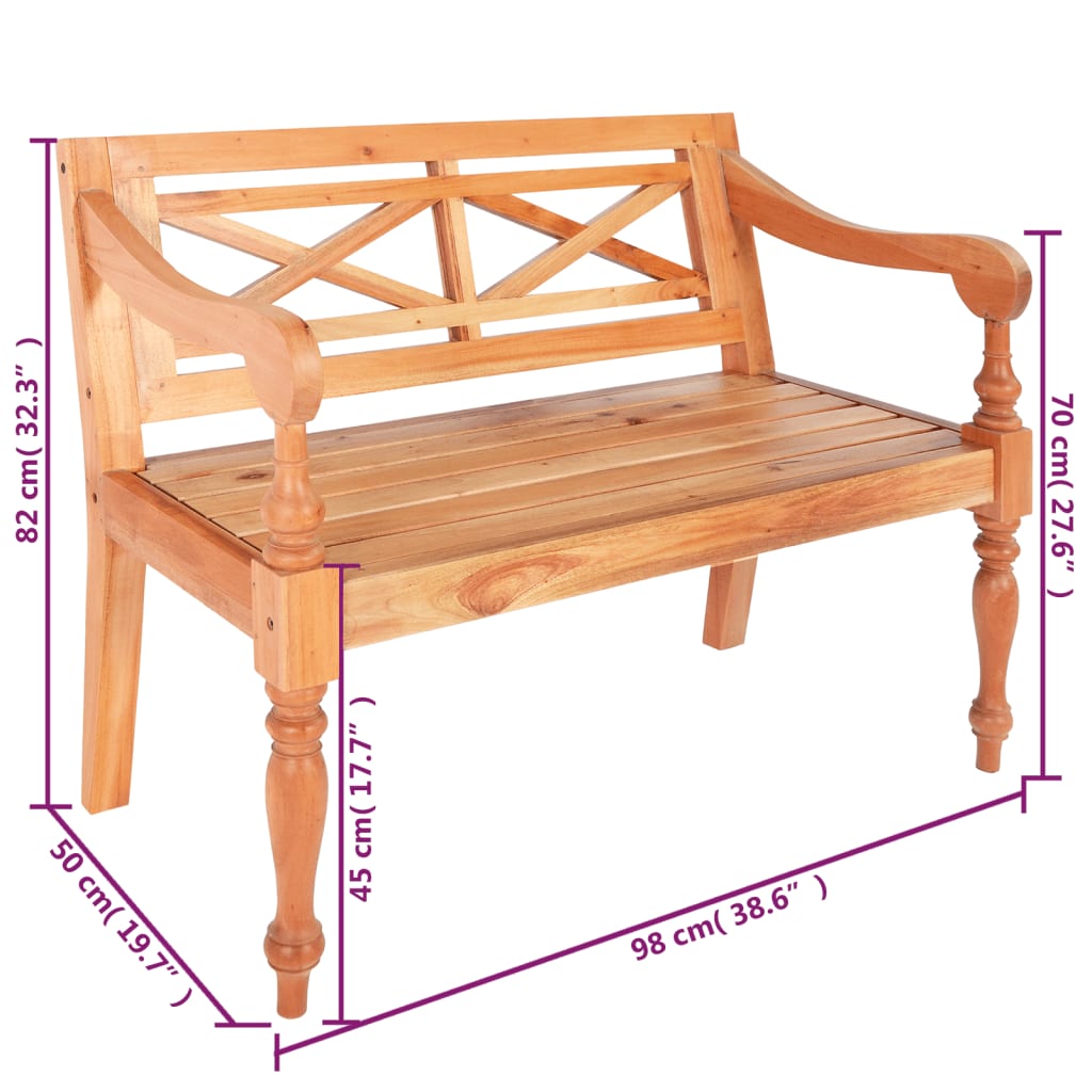 Batavia Bench 98 cm Solid Mahogany Light Brown