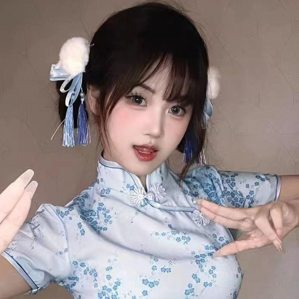 Cloth Bowknot Tassel Hair Clip Barrettes Cosplay Headwear Cute Chinese Style Hairpin Party