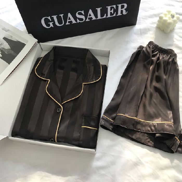 Женская пижама из шелка Ice Silk Plaid 2024 года, весна/лето — комплект из двух предметов с длинными рукавами