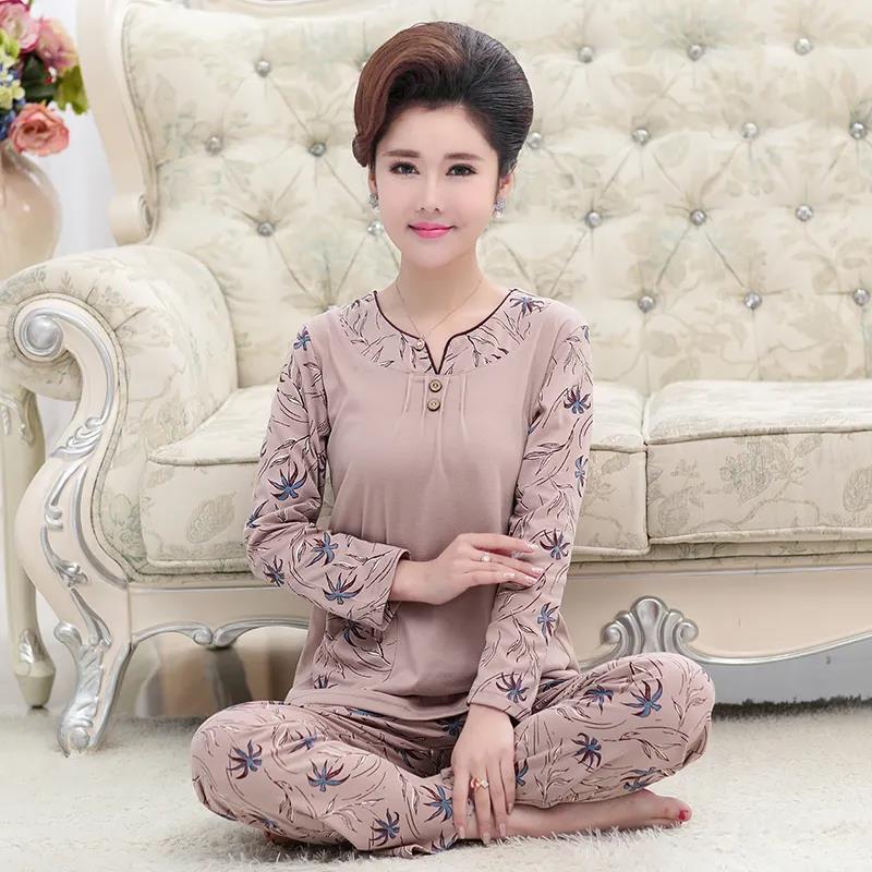 Spring and Autumn Ladies Women's Pullover Pajamas Loose and Comfortable High-quality Middle-aged Cotton Long-sleeved Trousers Home Set