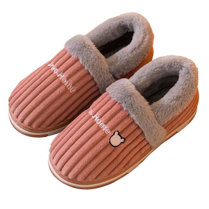 Fashion Comwarm Indoor Warm Plush Slippers For Women Men Winter Fashion Furry Slippers Flully Cotton Slides Home Non-Slip Bedroom Shoes