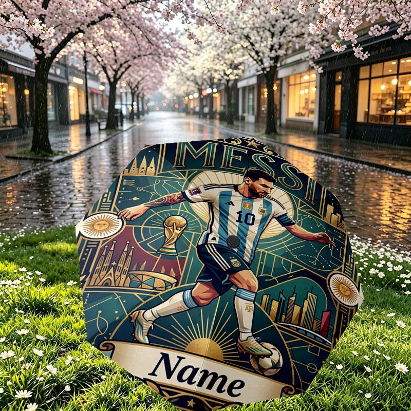 Custom Name Personalized Lionel Messi Print Umbrella, Auto Open Close, 8‑Rib Sturdy Frame, Commute Camping Hiking Use, Birthday Gift