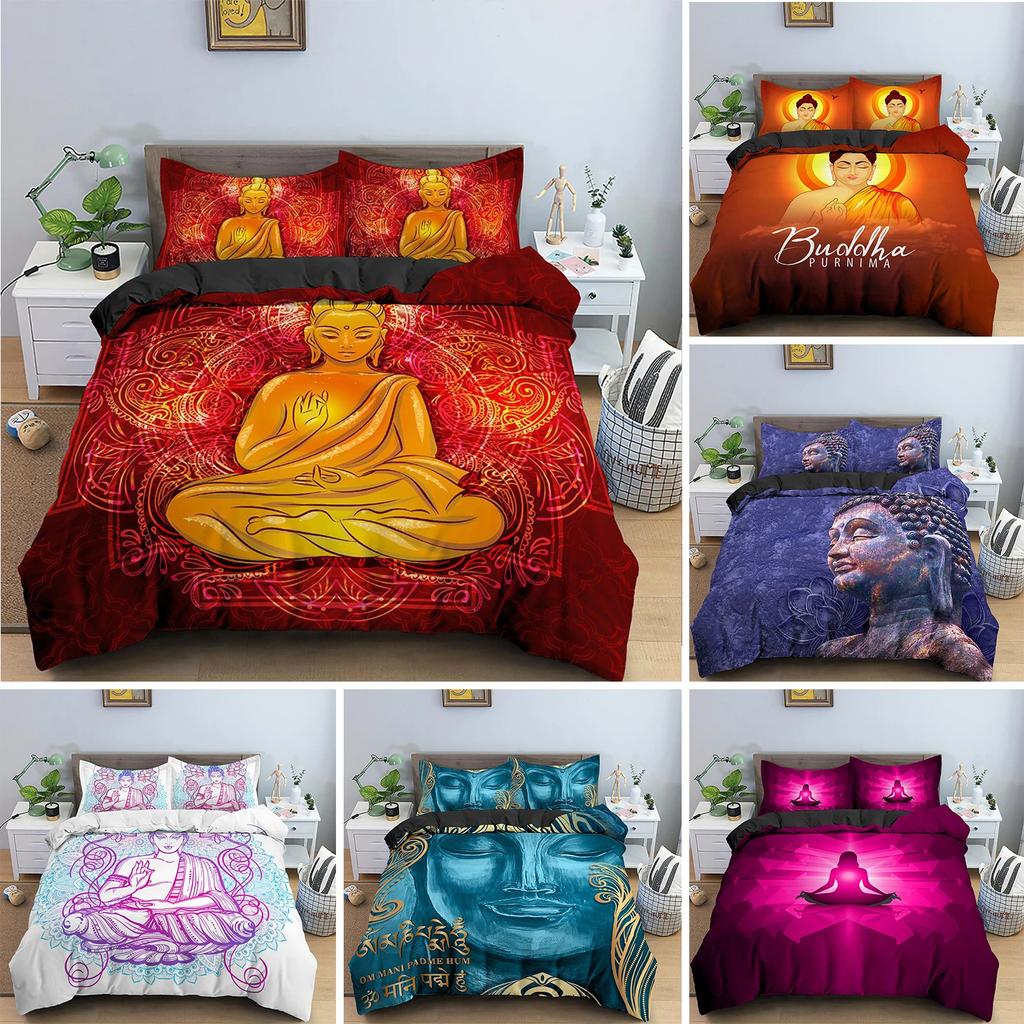 Family Buddha Bedding Set Mandala Quilt Cover Luxury Twin King Size Bed Sets Bohemian Bedclothes 2/3pcs With Pillowcase