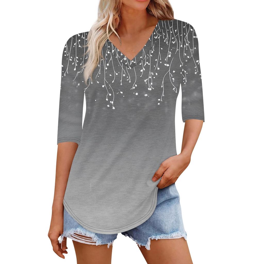 Рубашки для женщин Модные футболки с V-образным вырезом Повседневные блузки с принтом Топы с коротким рукавом для женщин