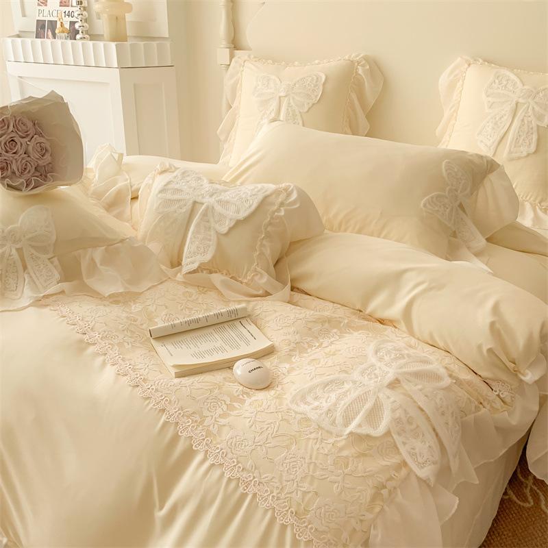 Комплект постельного белья из хлопка с кружевом Princess Wind Butterfly Lace Large Lace, двуспальный, из четырех предметов