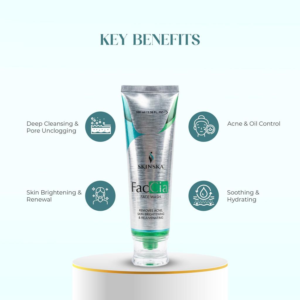 SKINSKA NATURALS Гель-пенка для умывания лица против старения (100мл) | Гликолевая кислота 1%, Витамин E 0,1% и Алоэ Вера 5% | Помогает уменьшить акне, шрамы и морщины |