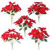 5 Heads Bunch Artificial Poinsettia Bouquet Artificial Flowers Christmas Decoration Holiday Decor