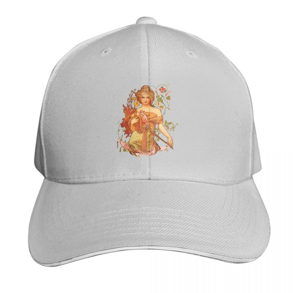 Mucha Floral Fitted Baseball Cap Strapback Dad Hat Six Panel Structured Crown Sun Protection Upf 50