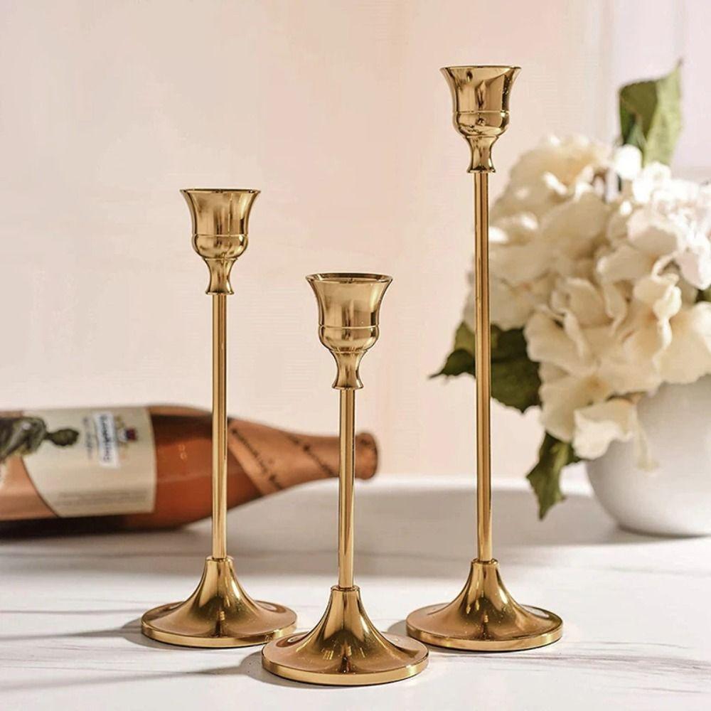 3Pcs European Style Romantic Candle Stand Gold Plated Wedding Candelabra Set Home Decor