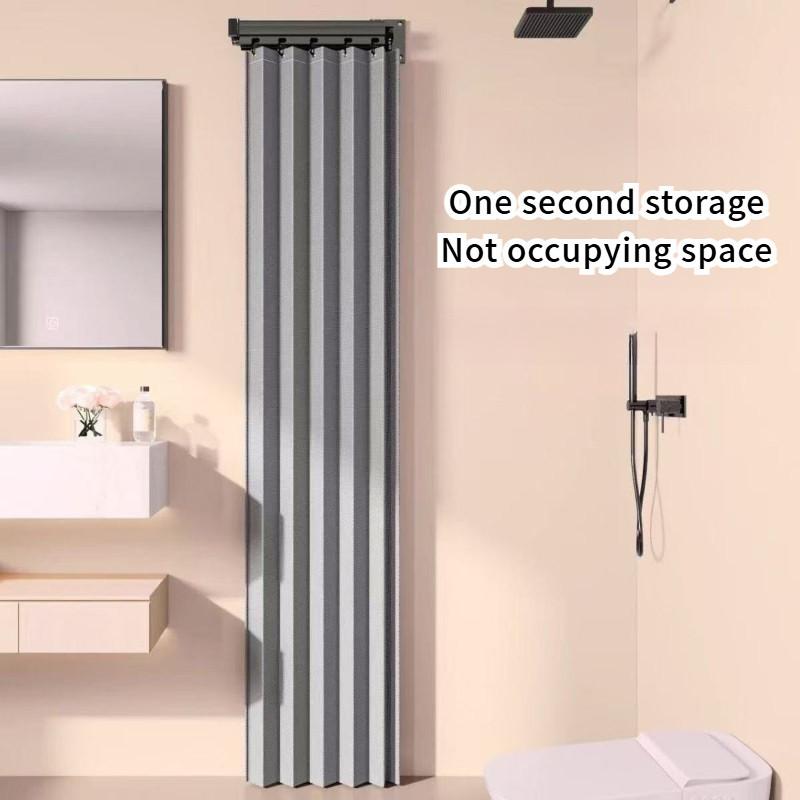 High-end Shower Invisible Waterproof Shower Partition Supplies Bathroom Dry Wet Separation Shower Curtain Rotating Folding Curtain