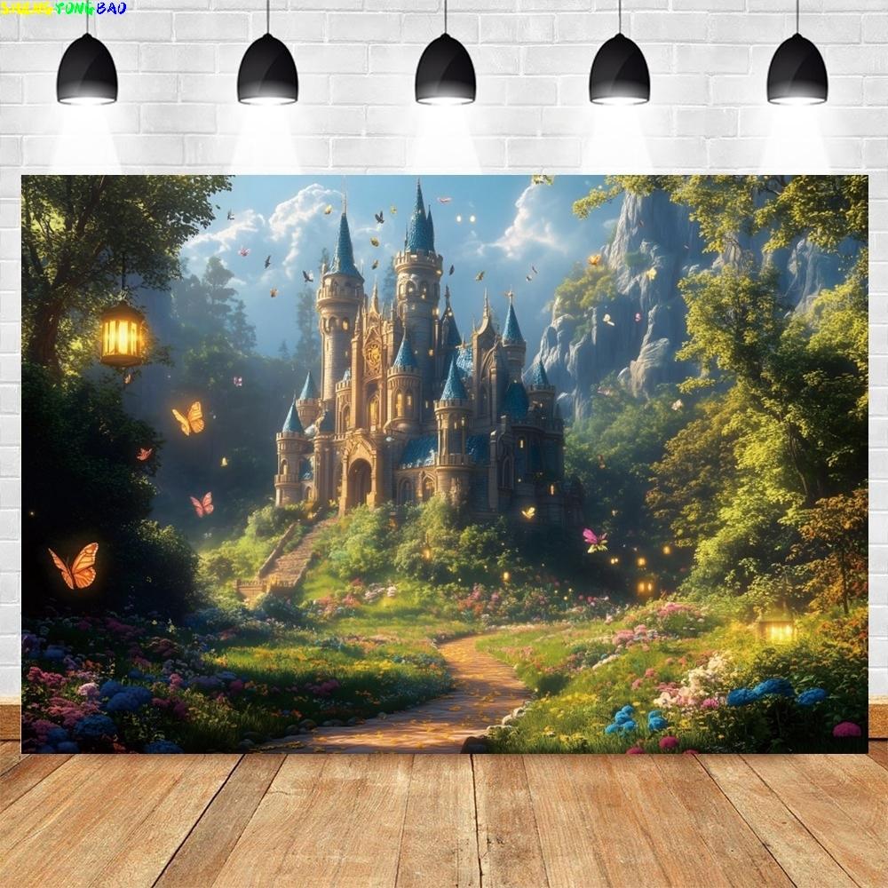 Fantasy Fairy Tale Castle Photography Background Spring Forest Flower Photocall Backdrop Kids Art Portrait Photobooth Props