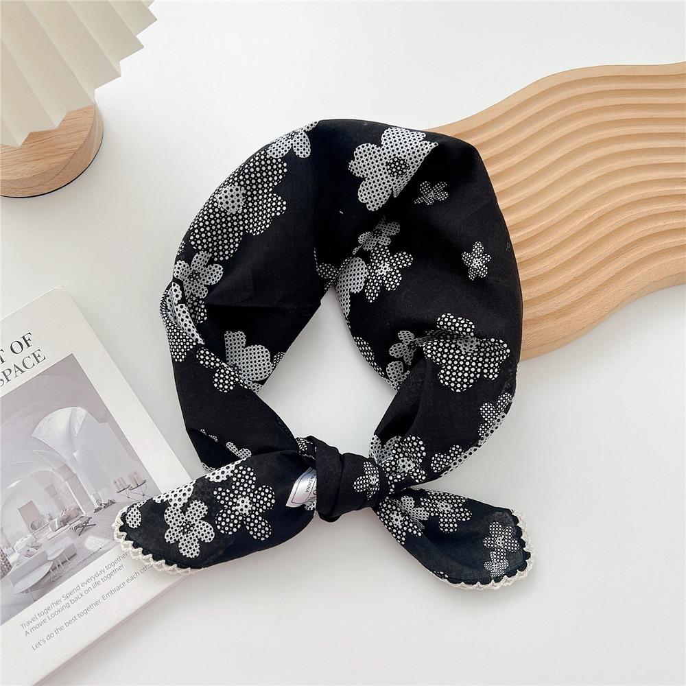 Flower Pattern Hair Scarf Double Sides Head Handkerchief Trendy Silk Scarf Spring Summer Fall