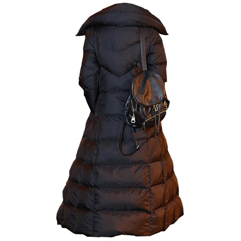 Осенне-зимняя удлиненная женская куртка-пуховик с капюшоном до колена