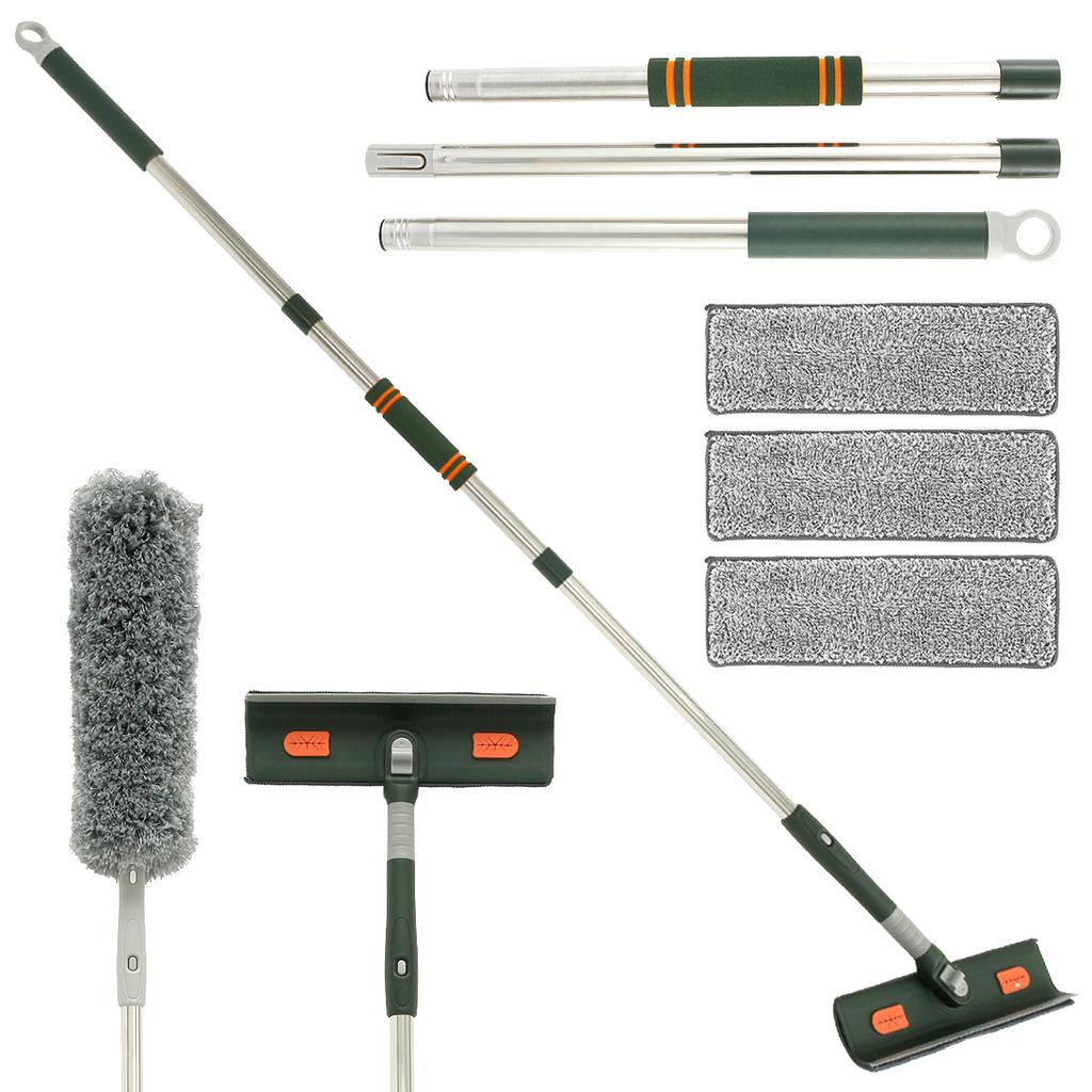 Window Squeegee Multi-function Window Cleaner Tool with 57/89inch Extension Flexible Window Pole Detachable Microfiber Scrubber