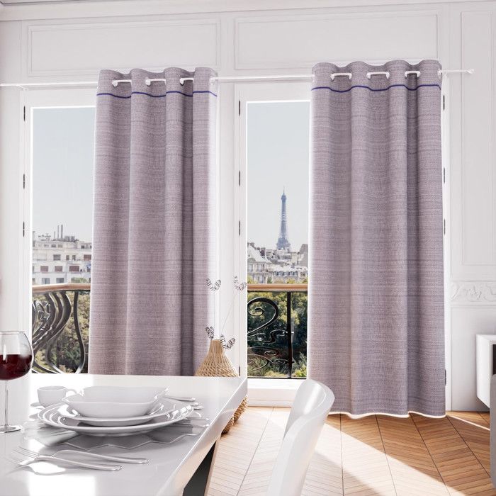 Recycled Cotton Eyelet Curtain 135x250 Cm PIERRE Blue, by Soleil d'Ocre