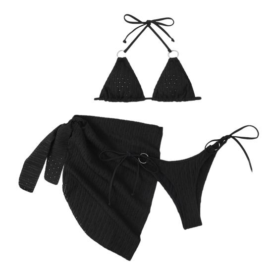 3Pcs/Set Women Sexy Bikini Set Solid Color Halter Bra Low-rise Lace-up Briefs Cover Up Skirt Set Swimwear Beachwear