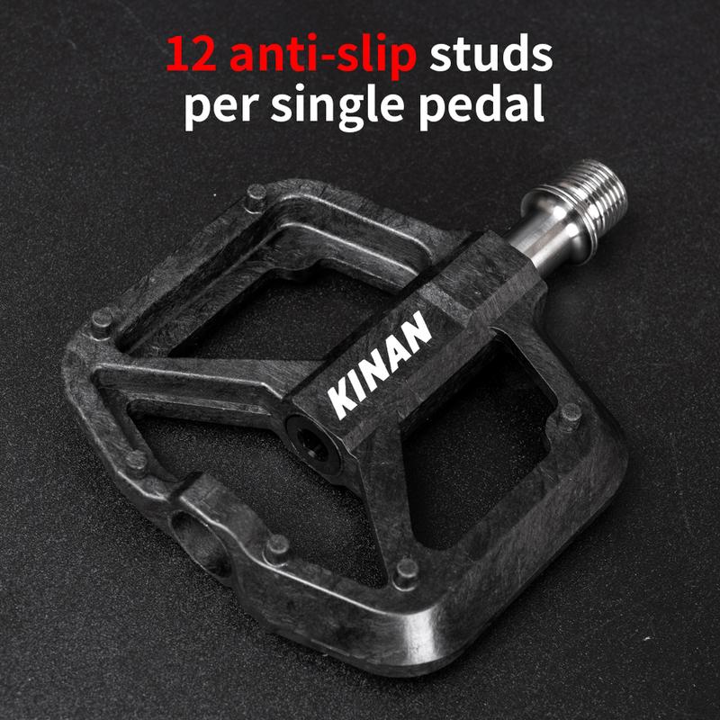 KINAN Bicycle Carbon Pedals 4 Bearings 141G Ultralight Titanium Axis with 12 Screws For Road Bike MTB Cycling Accessories