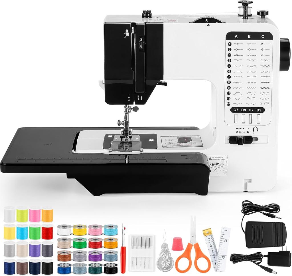 Мини швейная машинка для начинающих - Портативная электрическая, 38 стежков, регулируемая скорость с ножной педалью и швейным набором для дома, путешествий
