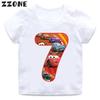 Машина Пиксар Молния Маккуин Принт с Номером Одежда для Девочек 1 2 3 4 5 6 7 8 9 Лет День Рождения Детская Футболка Мальчики Младенцы Детская Футболка