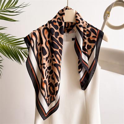 Luxury Leopard Print Shawl Square Scarf for Women Soft Satin Fashion Wraps Neckerchief Female Hair Bands Ribbon Headband Bandana