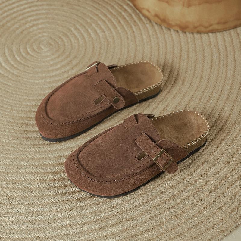 Модные женские тапочки весна 2024 года с закрытым носком из коровьей замши, сандалии-сабо для женщин, ретро-сабо ручной работы в стиле садовых мулов