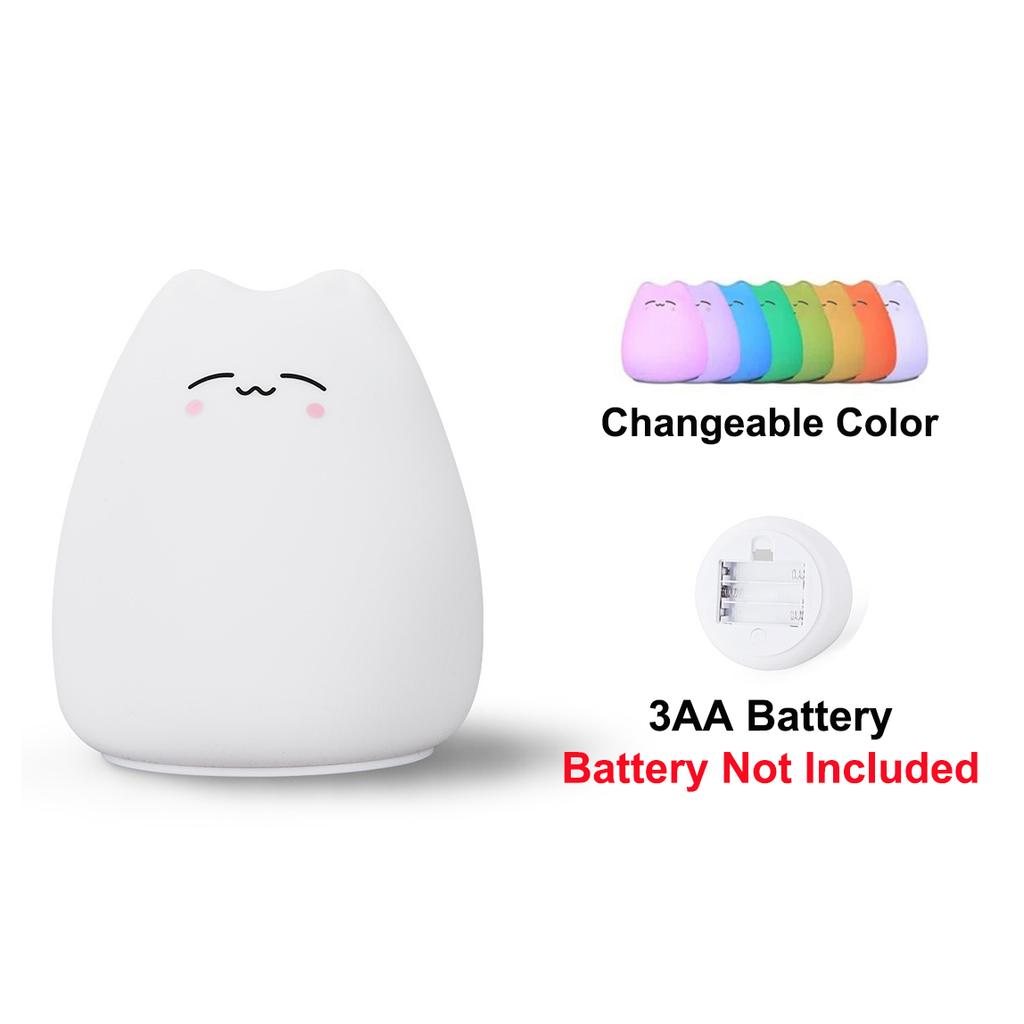Cute Cat Night Light For Baby Kids Cartoon 7 Colors Silicone Sleeping Lamp Touch Sensor Table Lamp For Home Bedroom Decoration