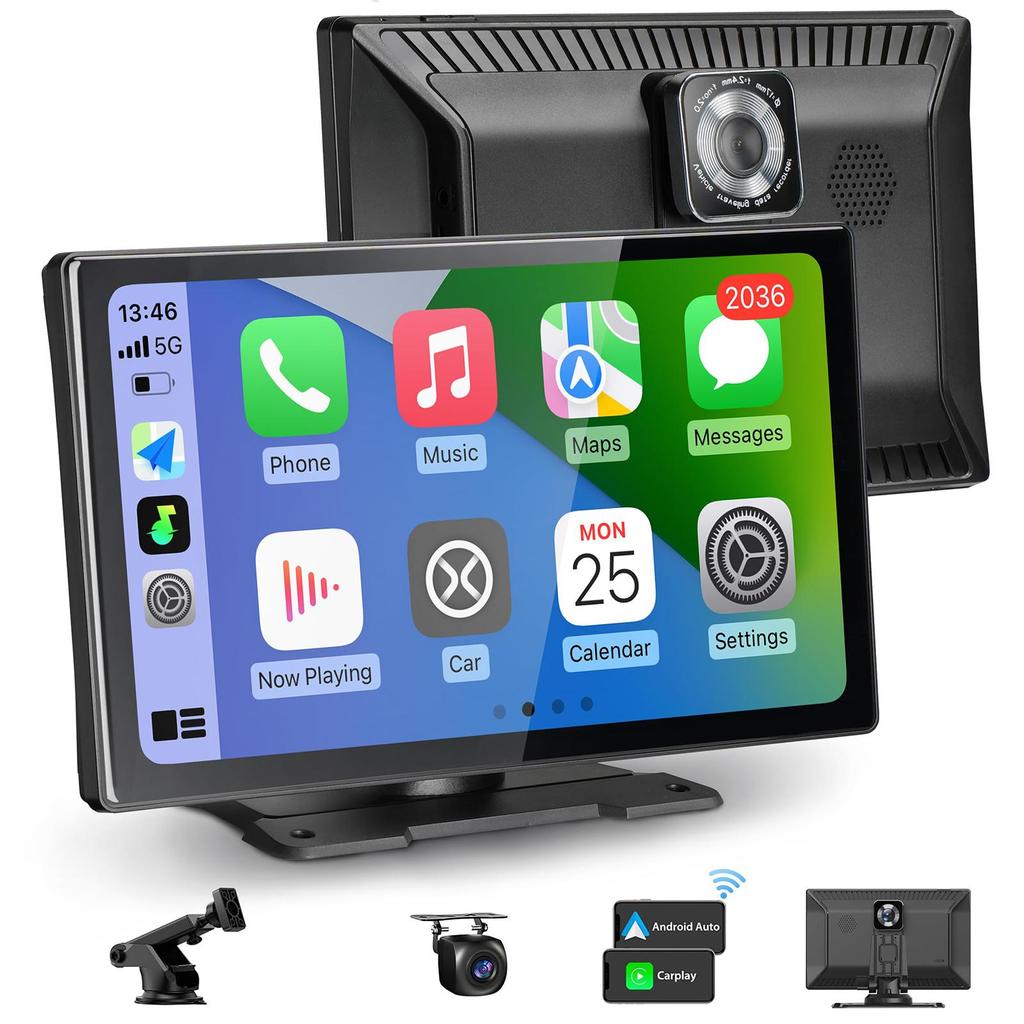 Универсальный 9-дюймовый экран Carplay для автомобиля, автомагнитола Apple Andriod Auto с 4K-видеорегистратором и 1080p камерой заднего вида